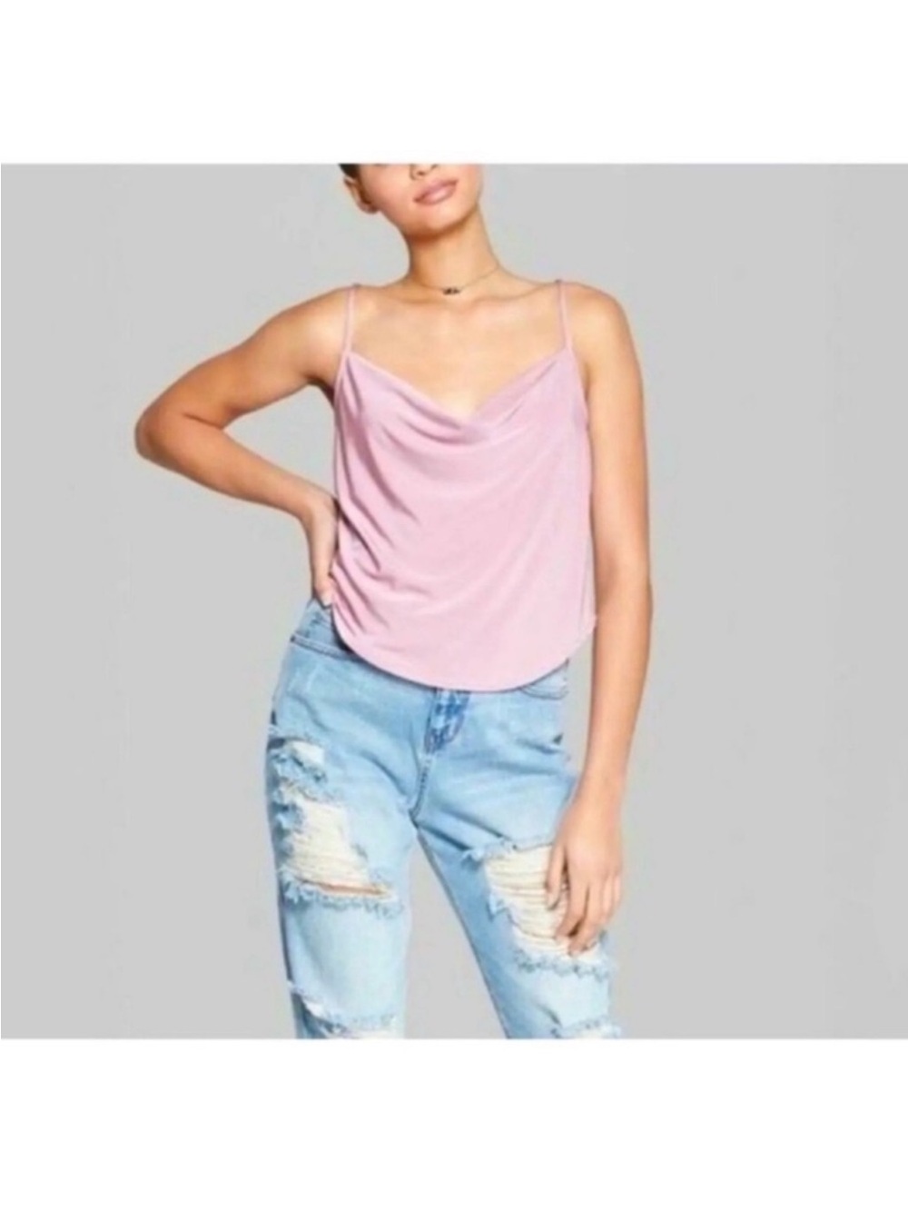 Wild Fable Cowl Neck Slinky Stretch Top/Blouse/Cami Sz M Pink straps